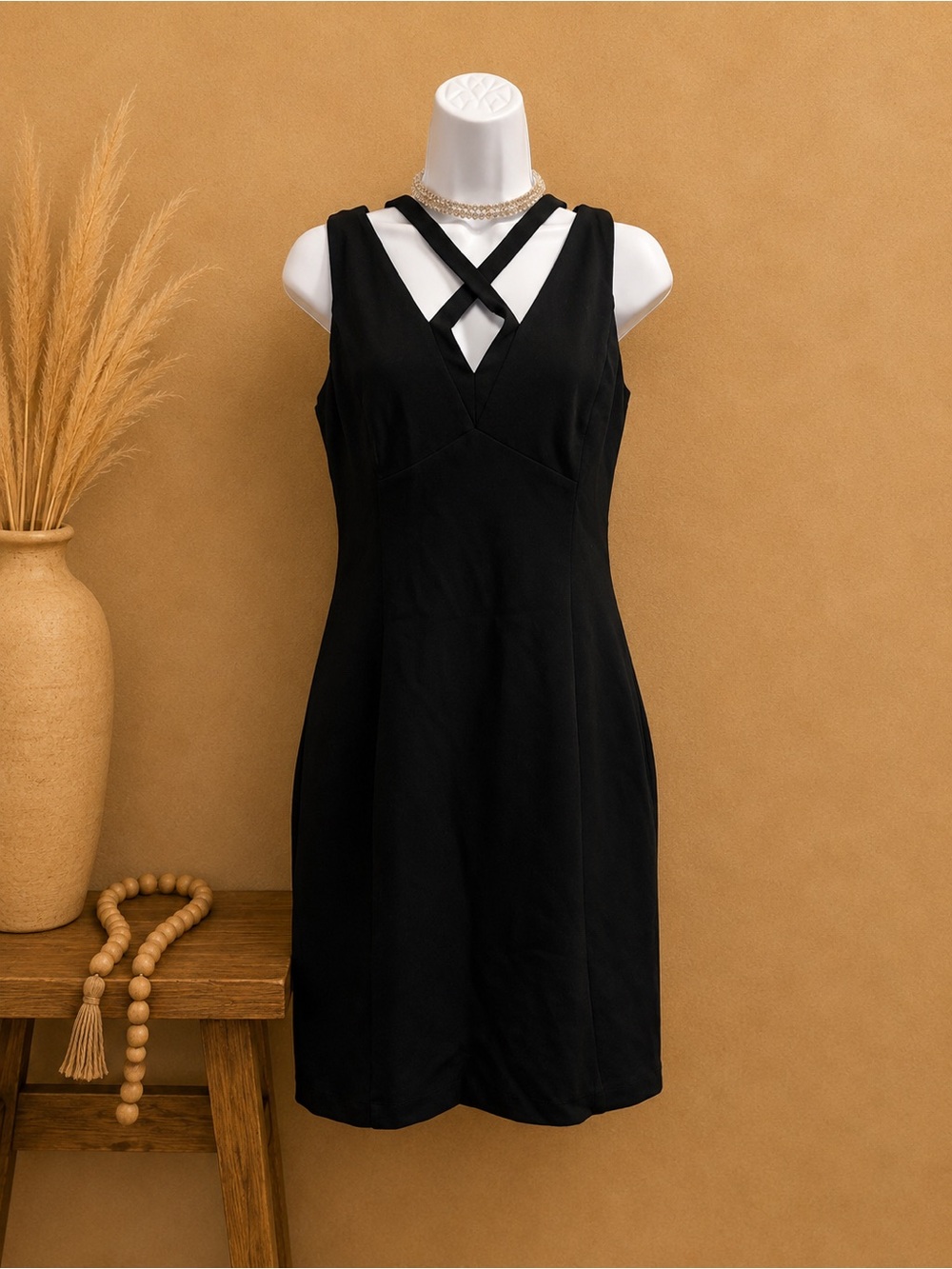 GUESS: Classic Black V-Neck Cross-Strap Dress
